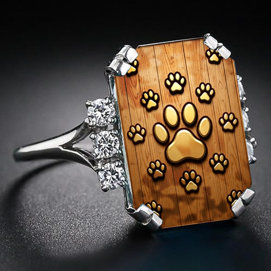 Crystal Paw Print Square Ring