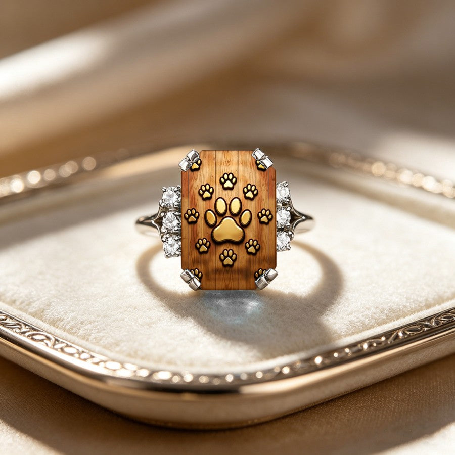Crystal Paw Print Square Ring