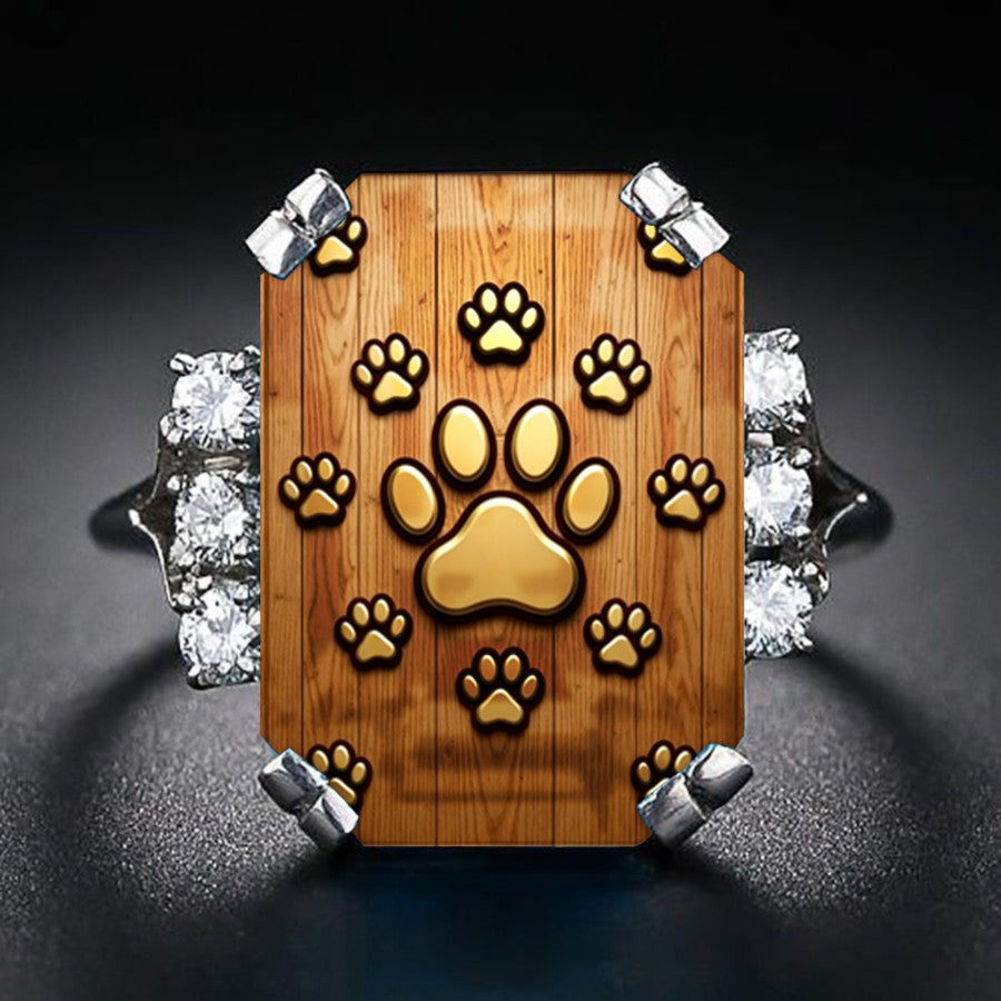 Crystal Paw Print Square Ring