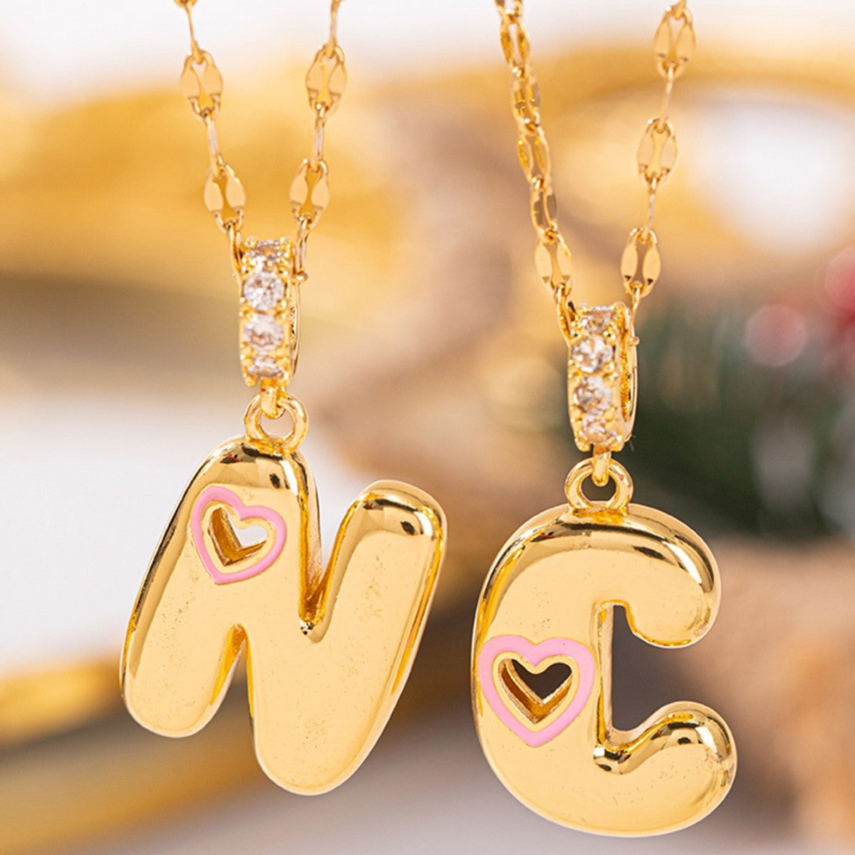 Pink Heart Initial H Necklace