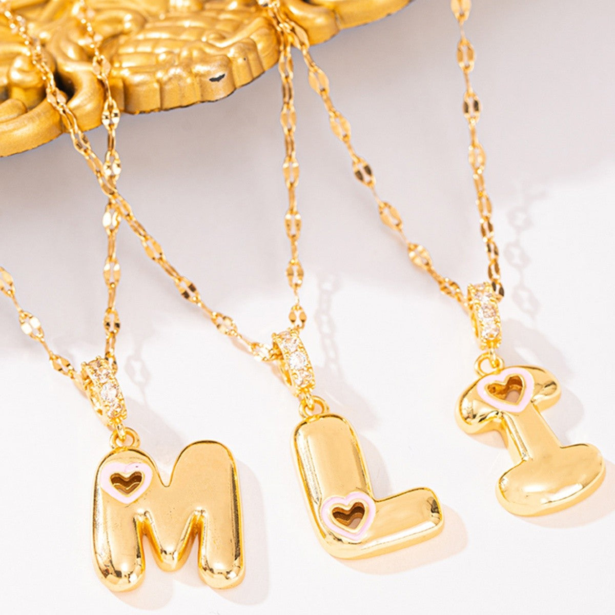 Pink Heart Initial H Necklace