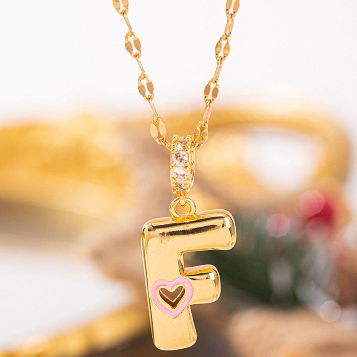 Pink Heart Initial H Necklace