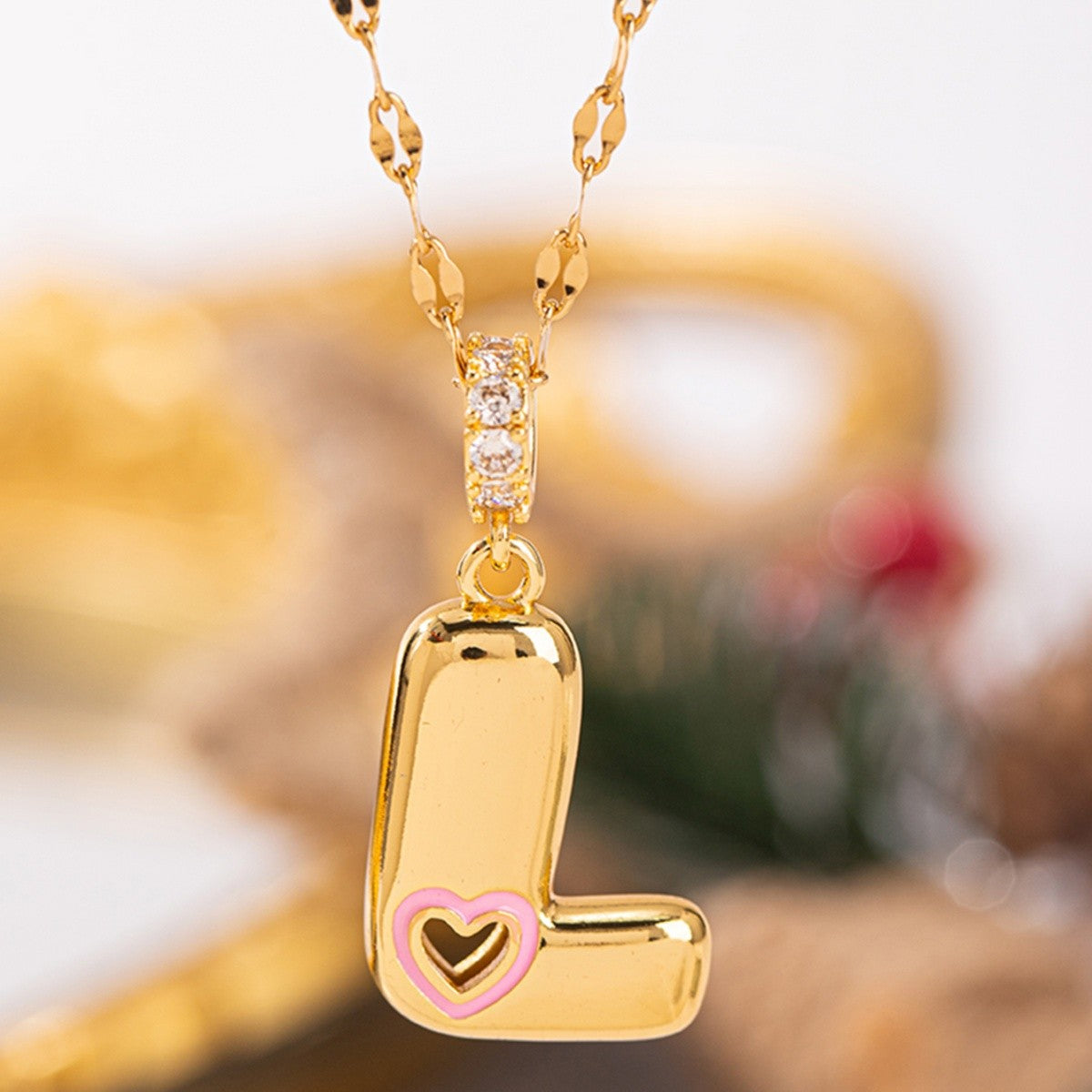 Pink Heart Initial H Necklace