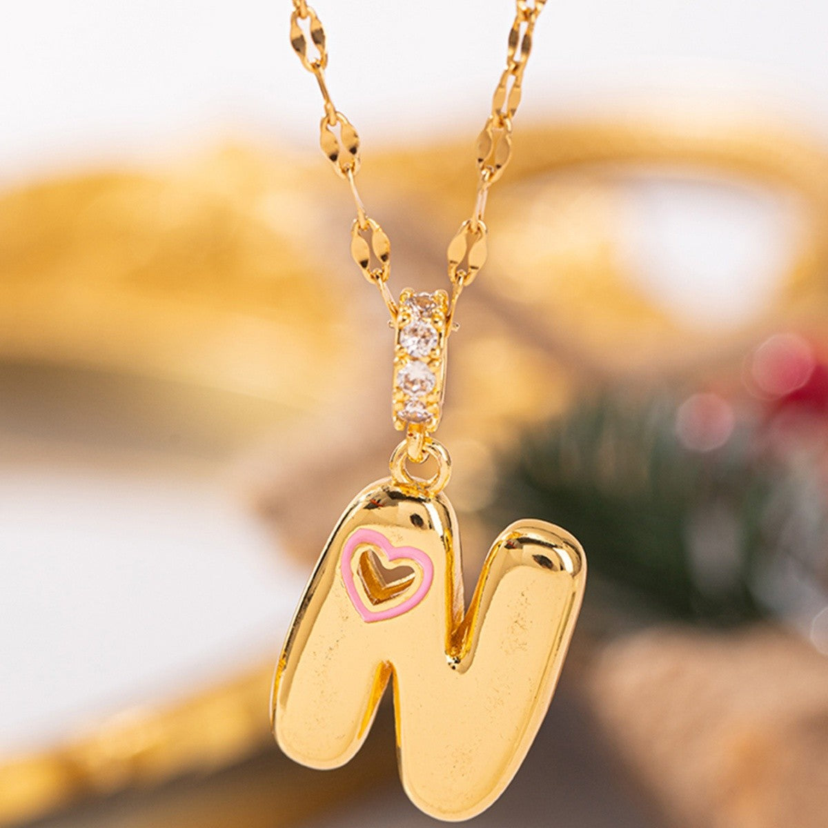 Pink Heart Initial H Necklace