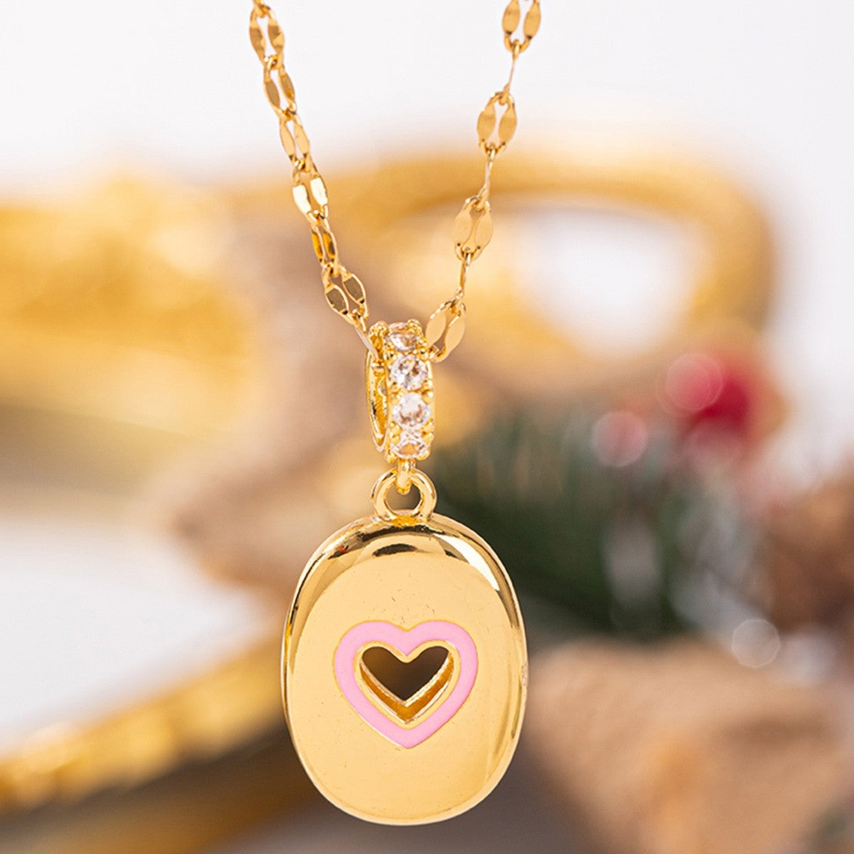 Pink Heart Initial H Necklace