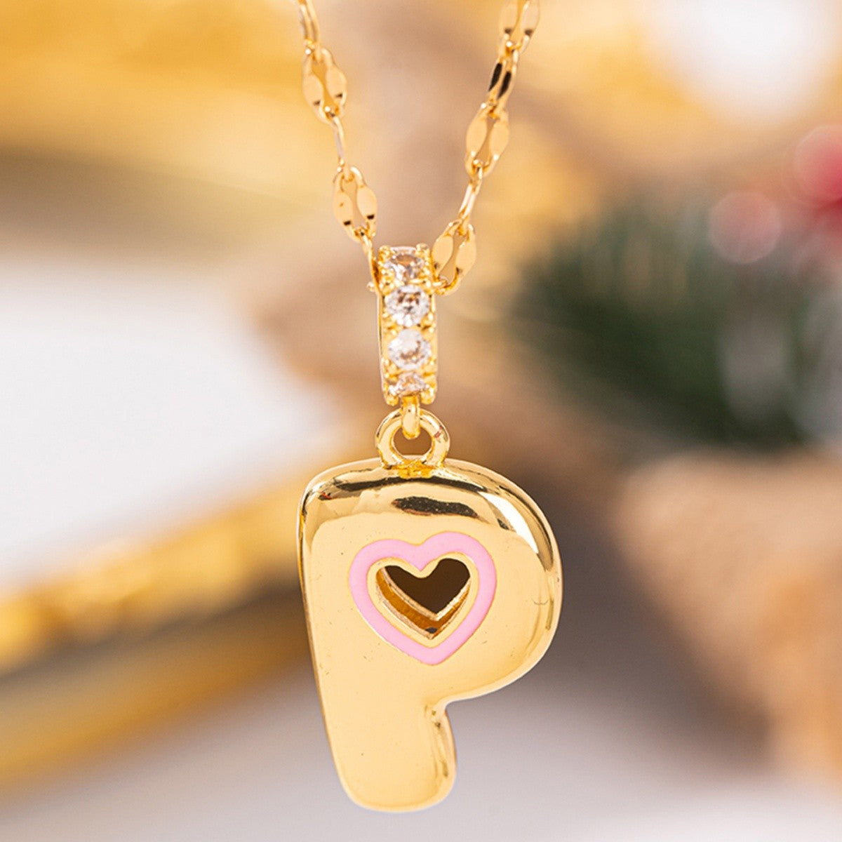 Pink Heart Initial H Necklace