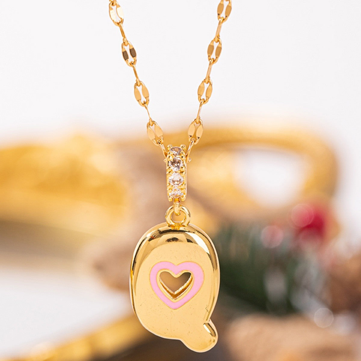Pink Heart Initial H Necklace
