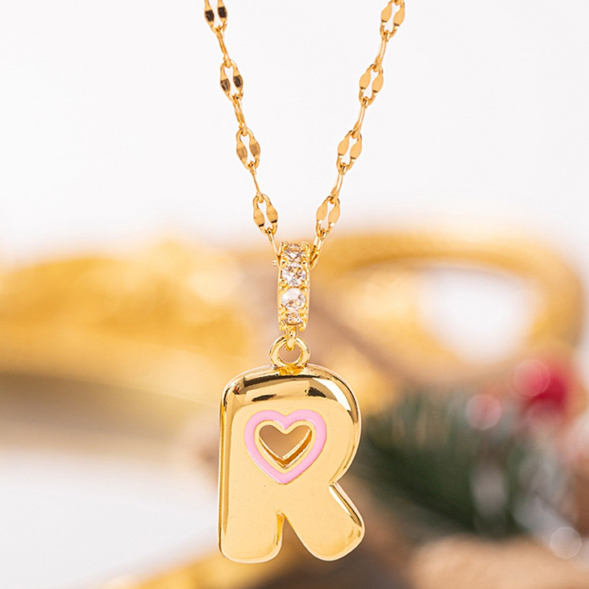 Pink Heart Initial H Necklace