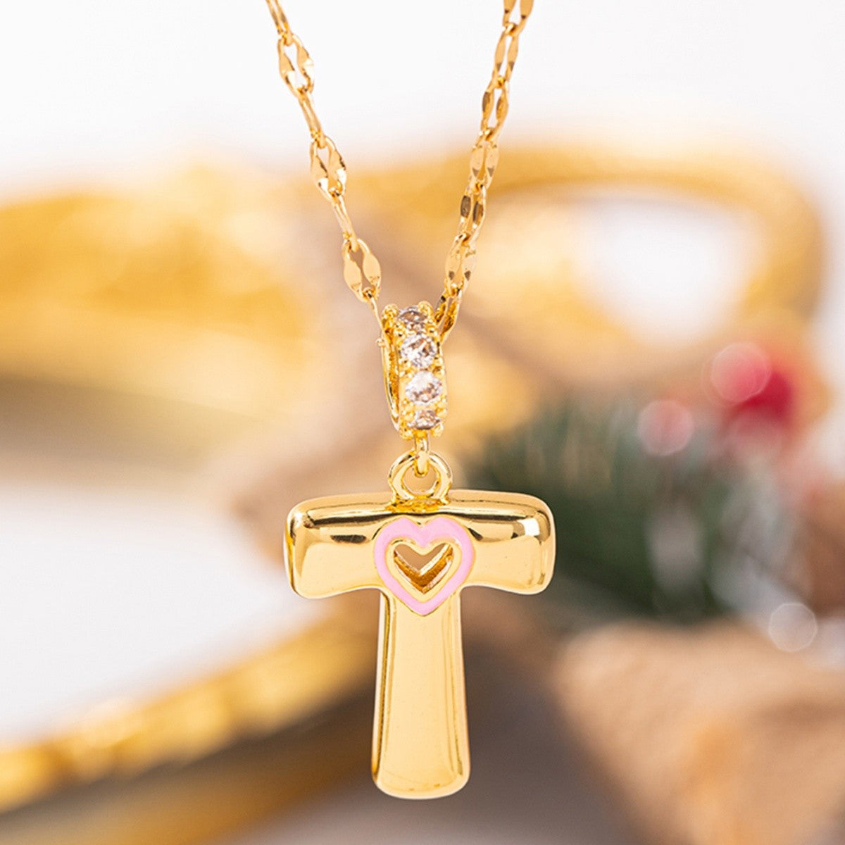 Pink Heart Initial H Necklace