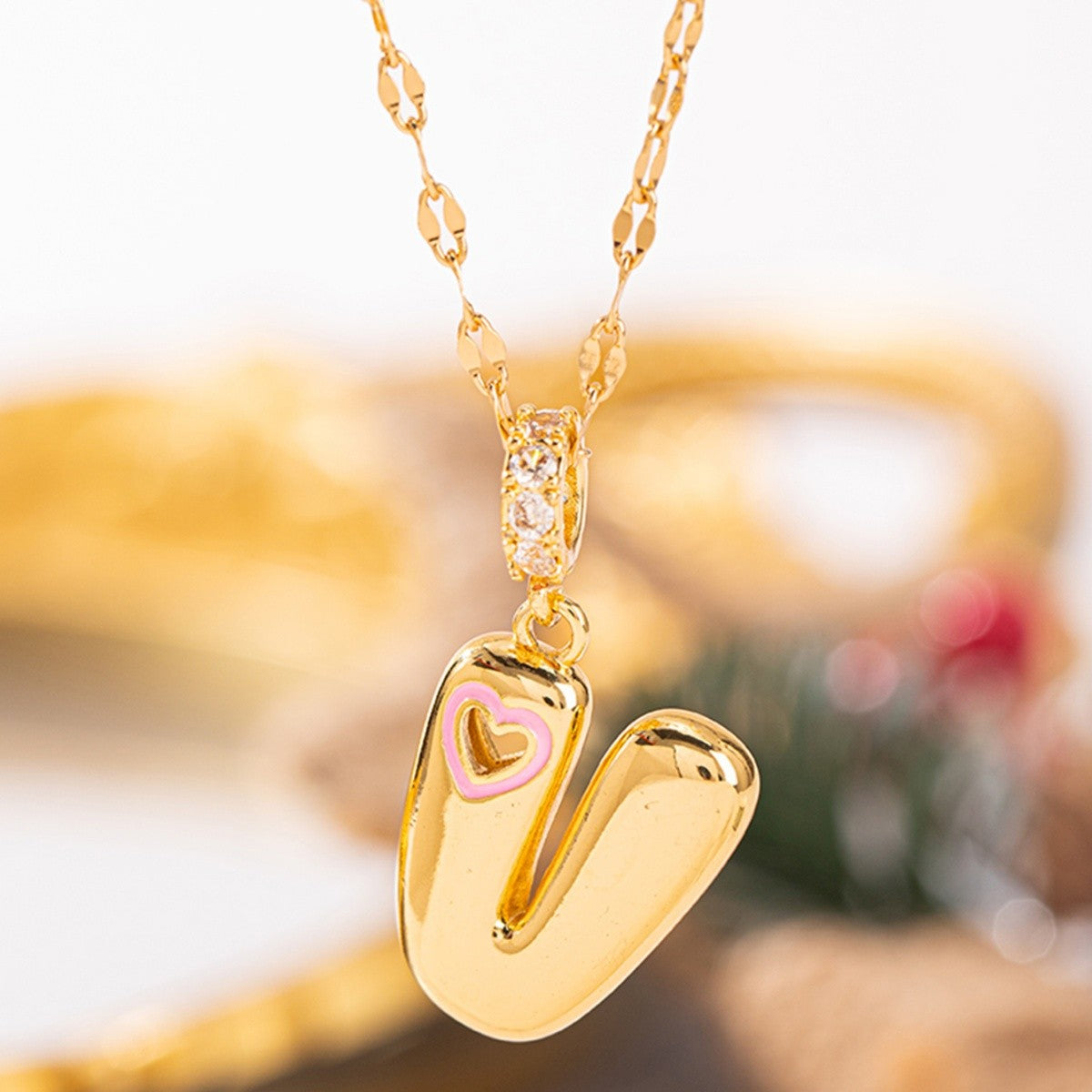 Pink Heart Initial H Necklace
