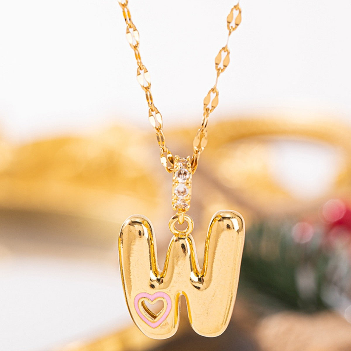 Pink Heart Initial H Necklace
