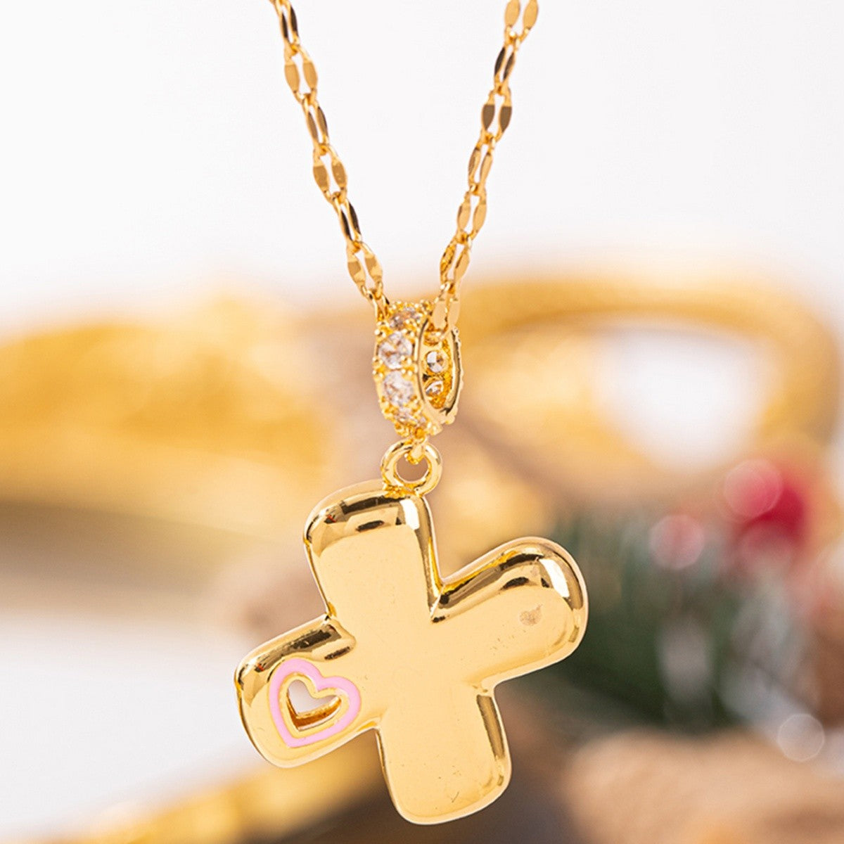 Pink Heart Initial H Necklace