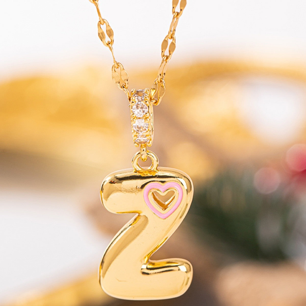 Pink Heart Initial H Necklace