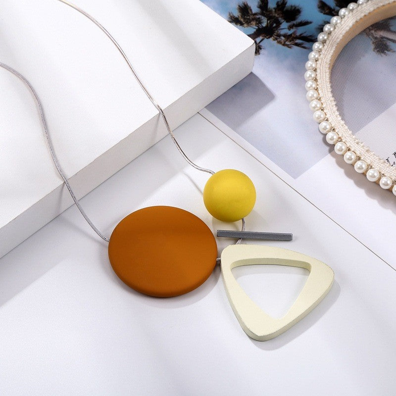 Multicolor Geometric Wood Necklace