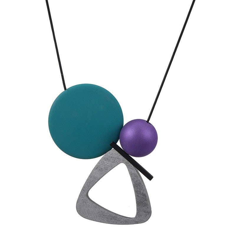 Multicolor Geometric Wood Necklace