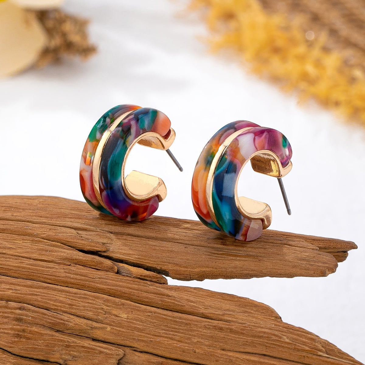 Marbled C-Shape Earrings