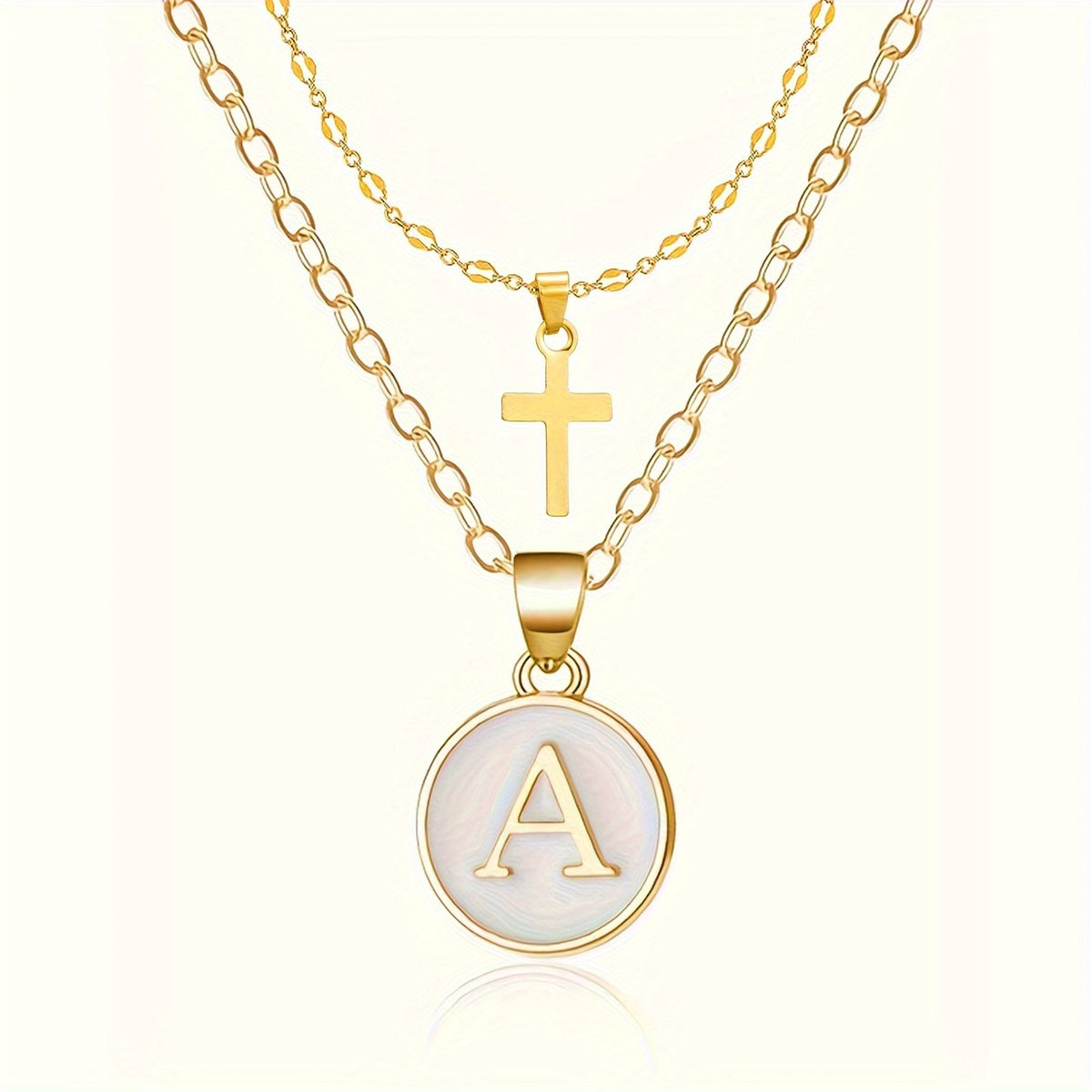 Initial Cross Layered Necklace