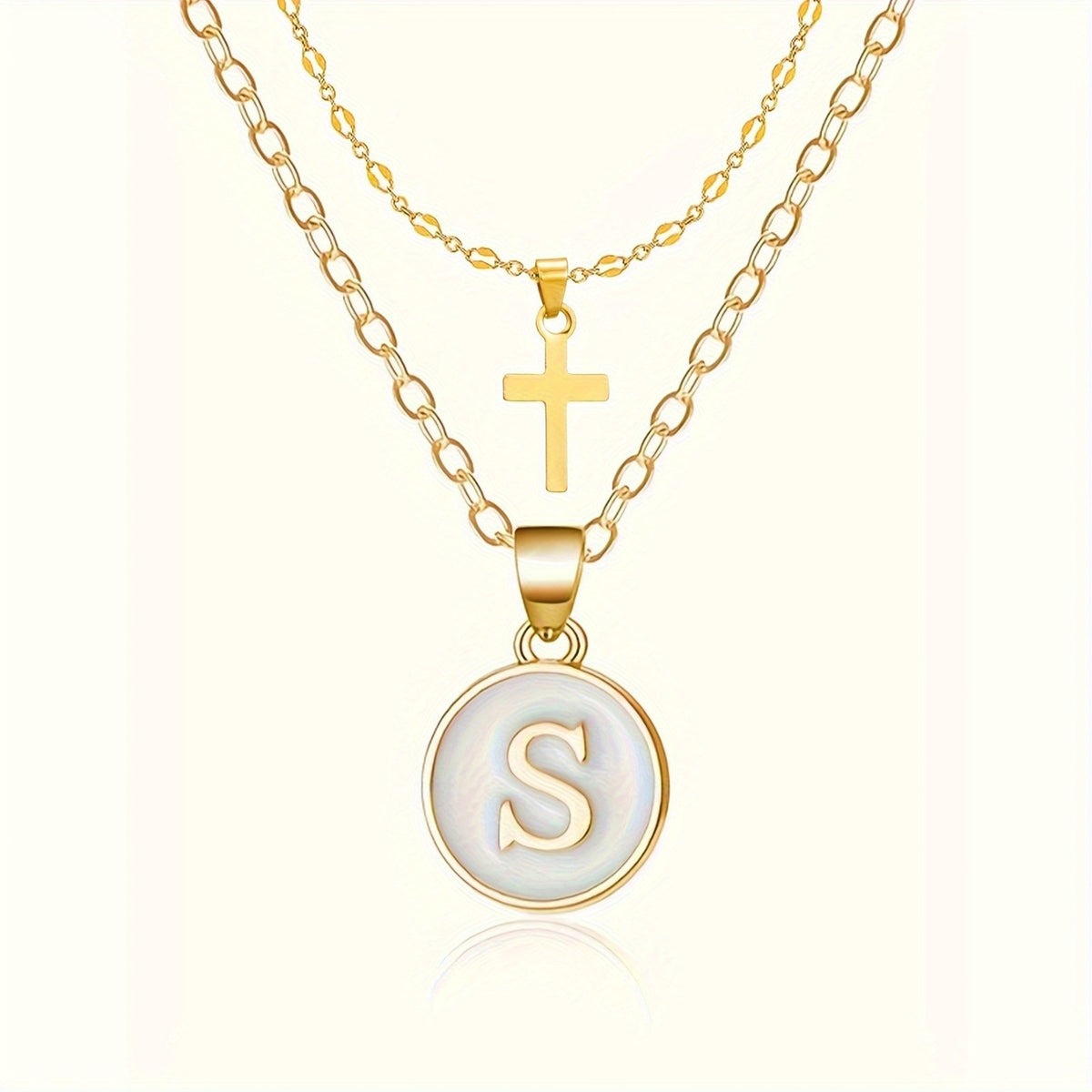 Initial Cross Layered Necklace