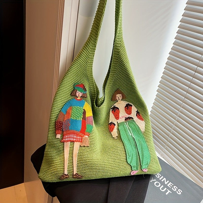Illustrated Figure Knit Tote Bag