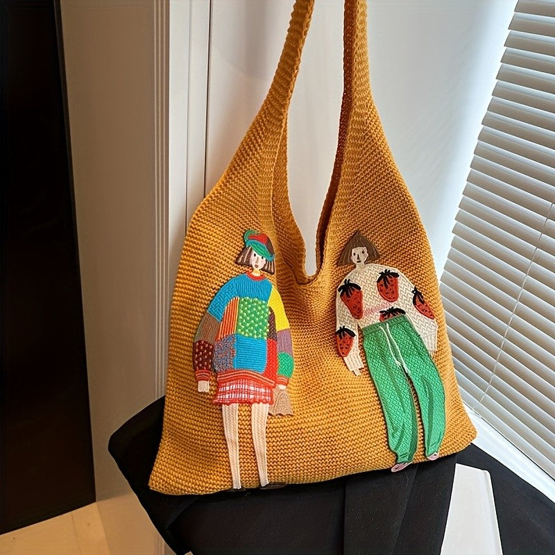Illustrated Figure Knit Tote Bag