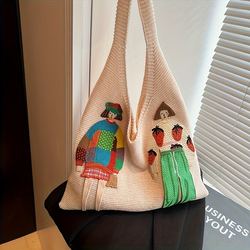 Illustrated Figure Knit Tote Bag