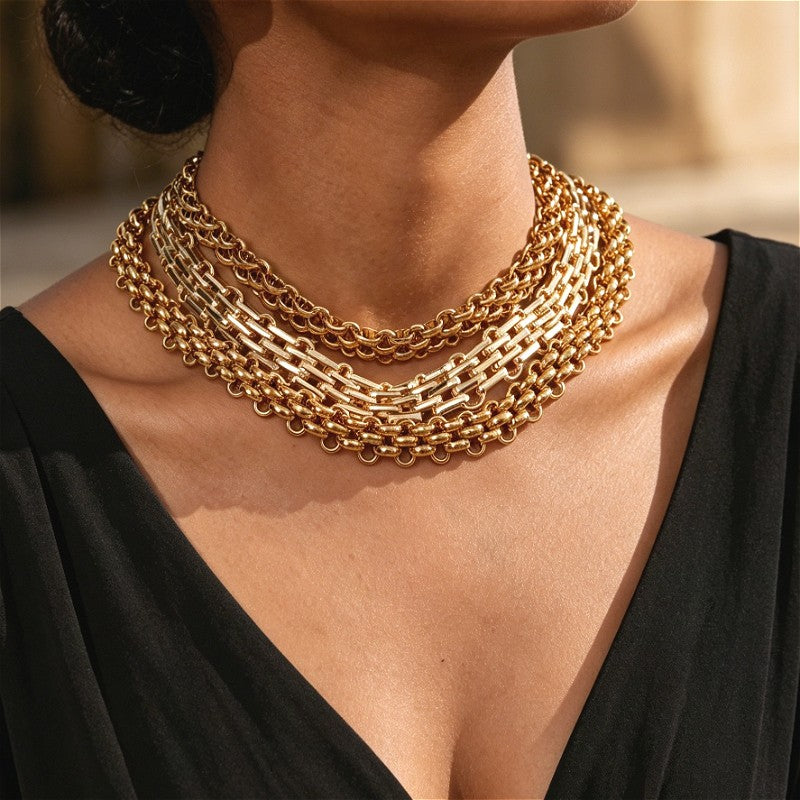 Layered Box & Oval Chain Necklace