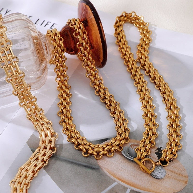 Layered Box & Oval Chain Necklace