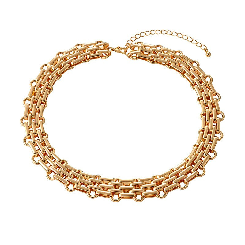 Layered Box & Oval Chain Necklace