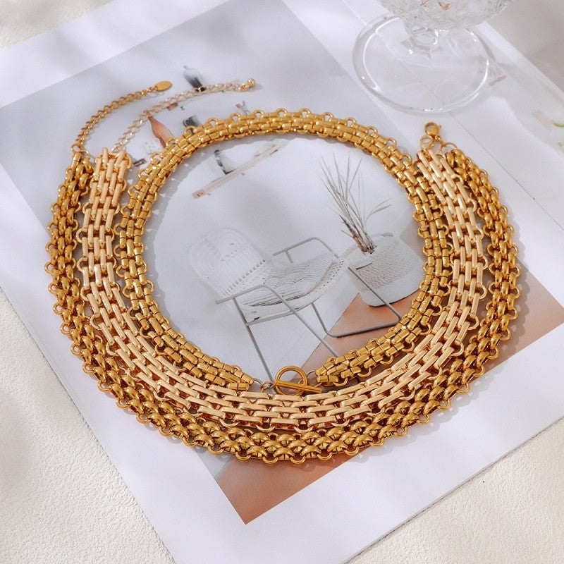 Layered Box & Oval Chain Necklace