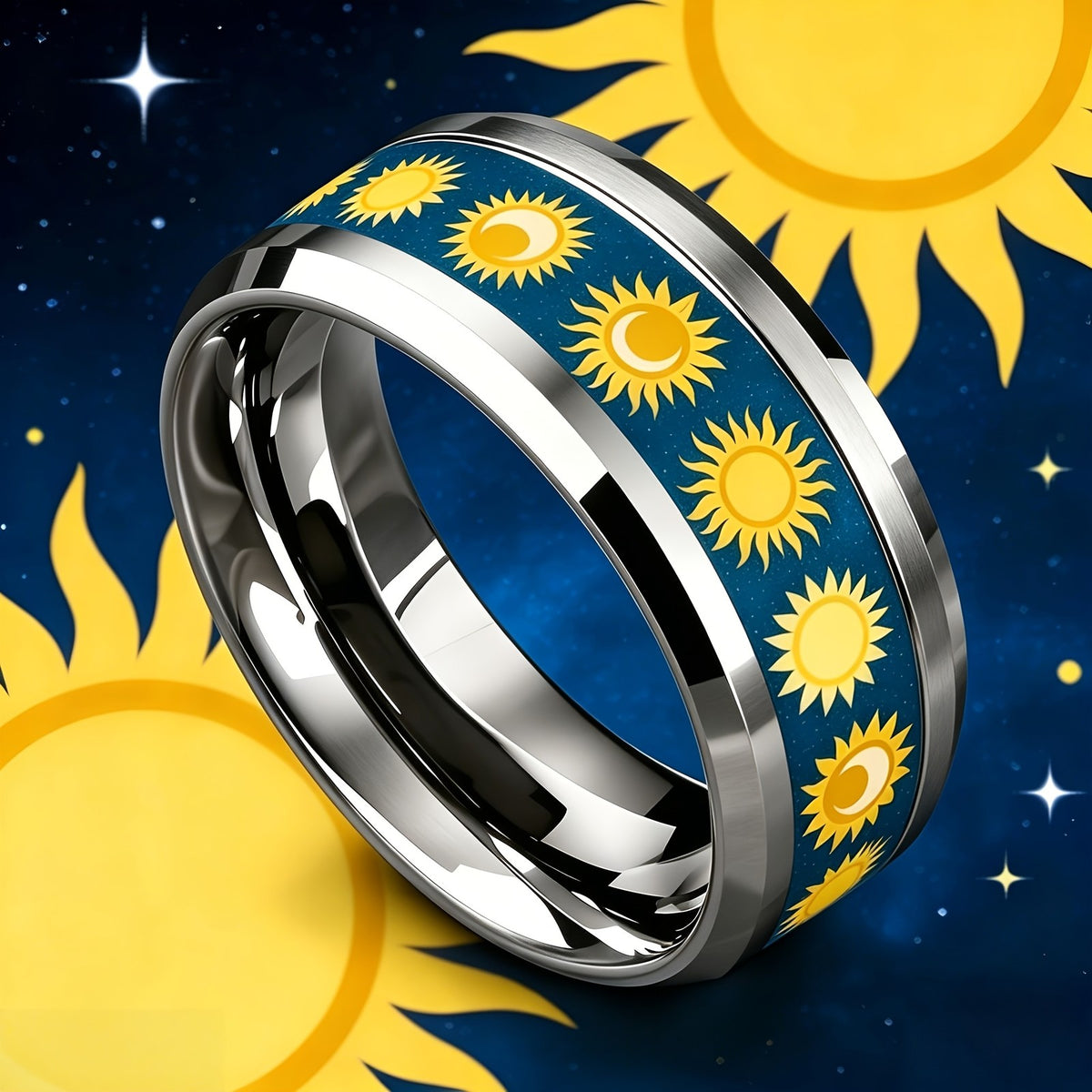 Blue Sun Inlay Stainless Steel Ring