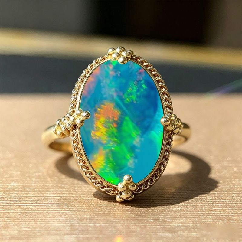 Iridescent Oval Glass Statement Ring