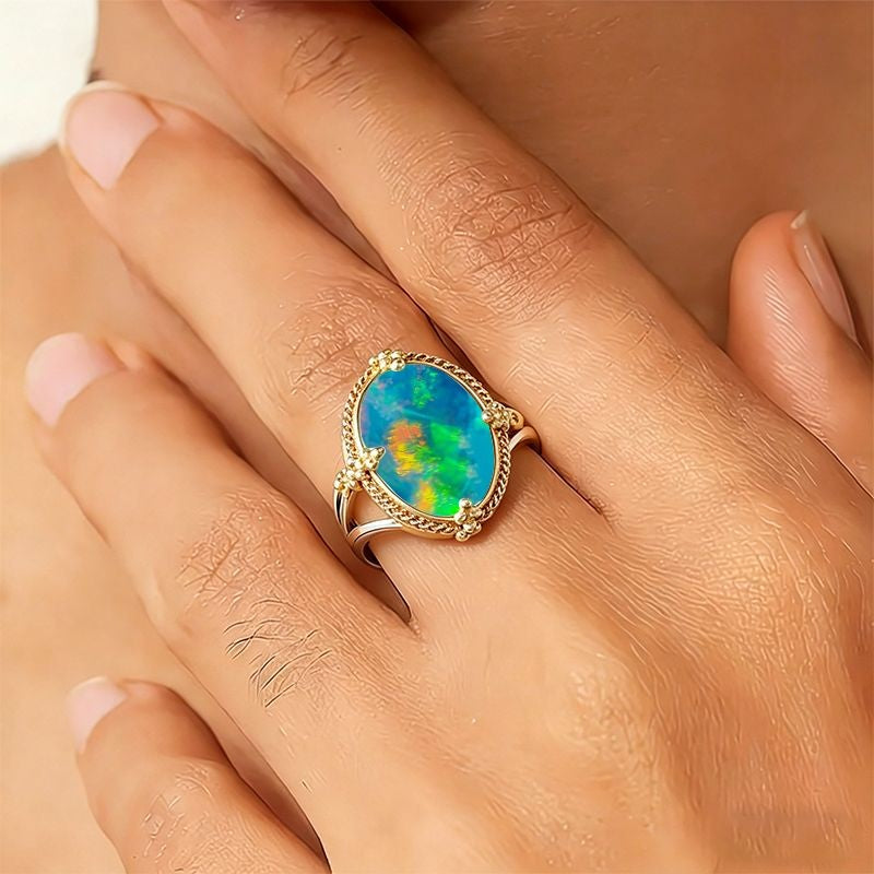 Iridescent Oval Glass Statement Ring