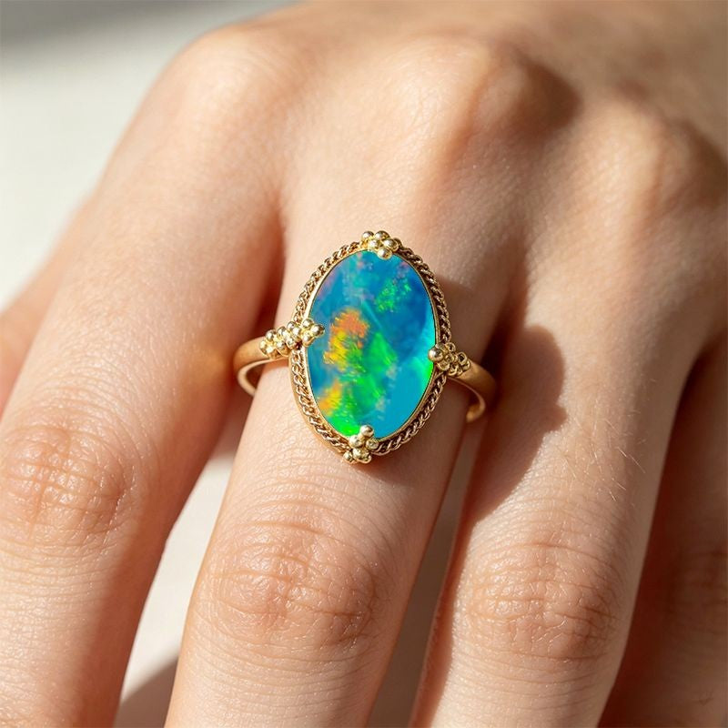 Iridescent Oval Glass Statement Ring