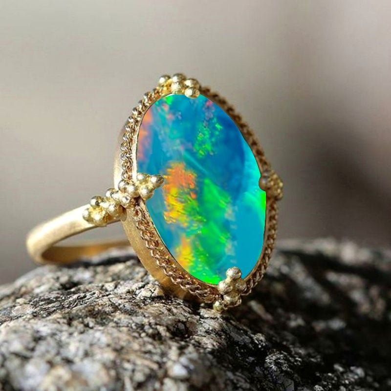 Iridescent Oval Glass Statement Ring