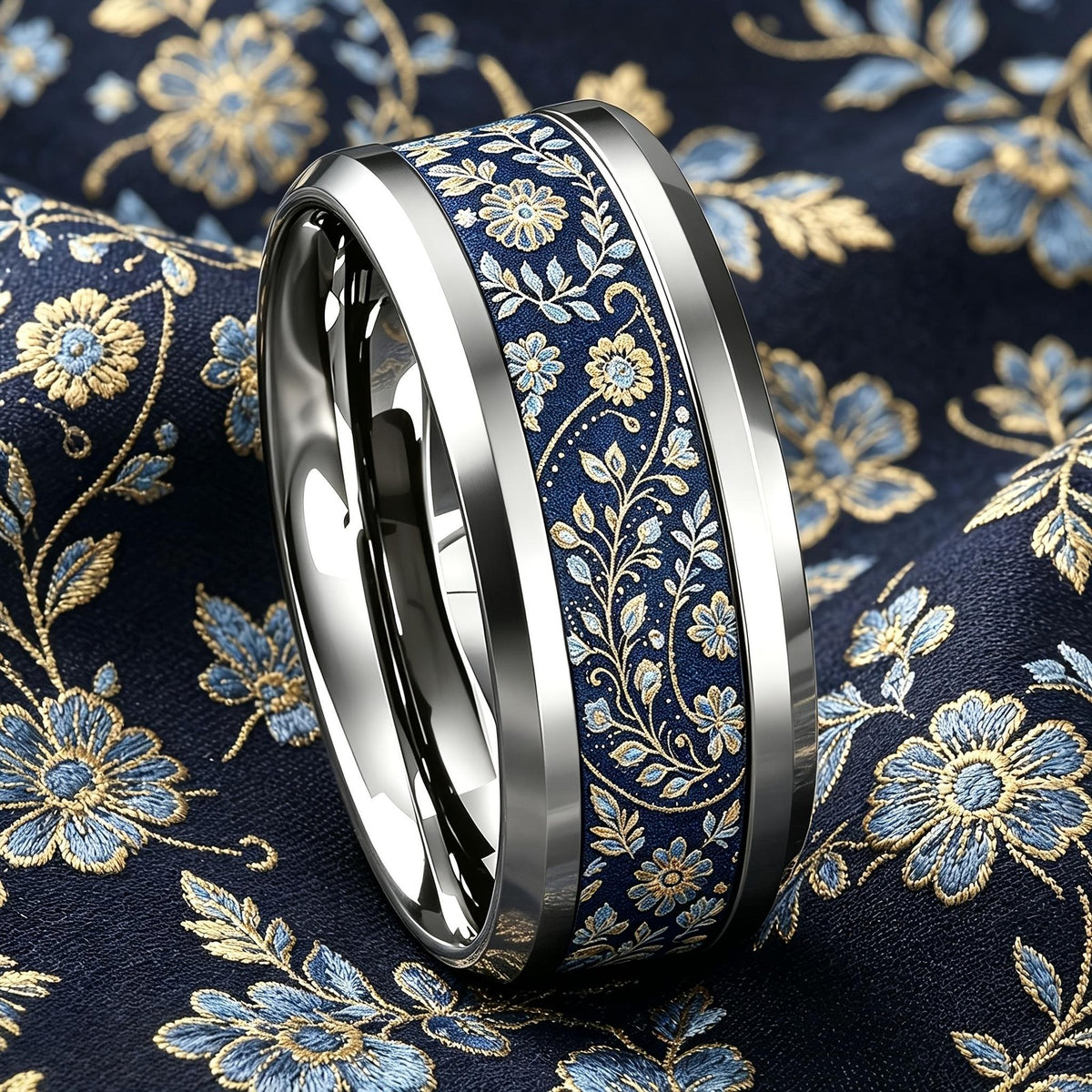 Navy Floral Band Ring