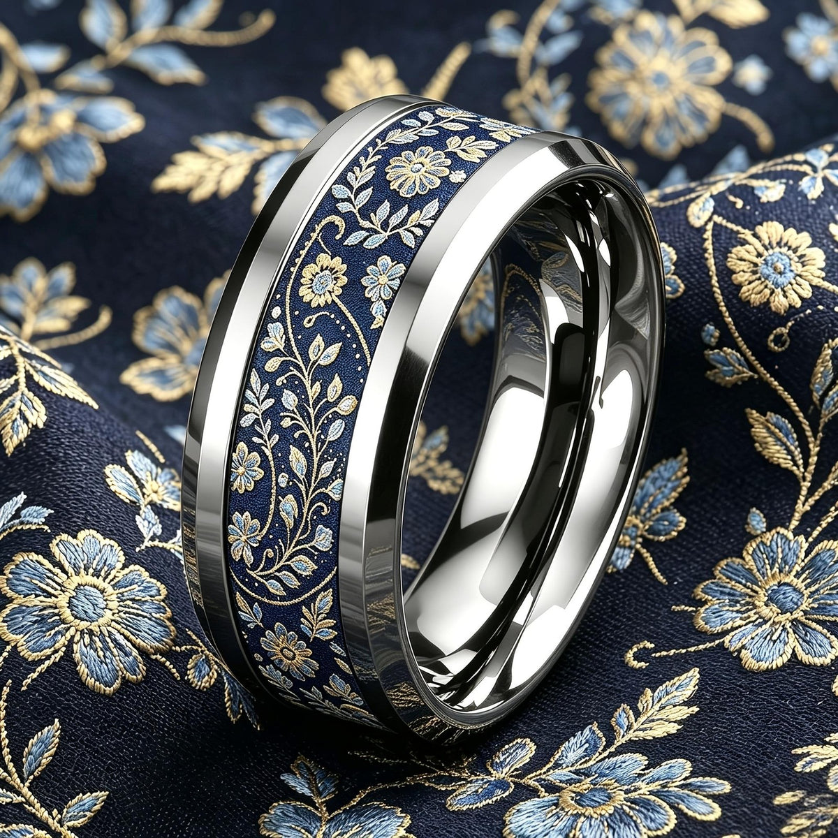 Navy Floral Band Ring