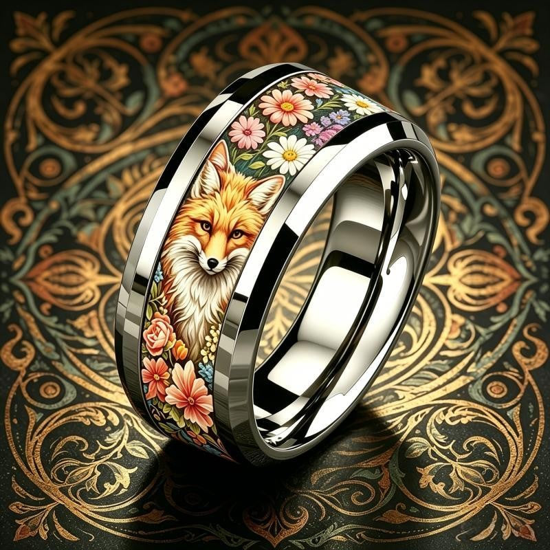 Fox & Floral Band Ring