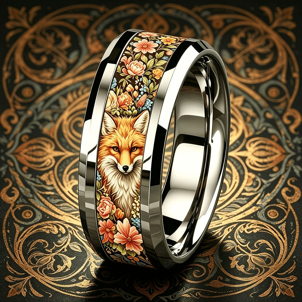 Fox & Floral Band Ring