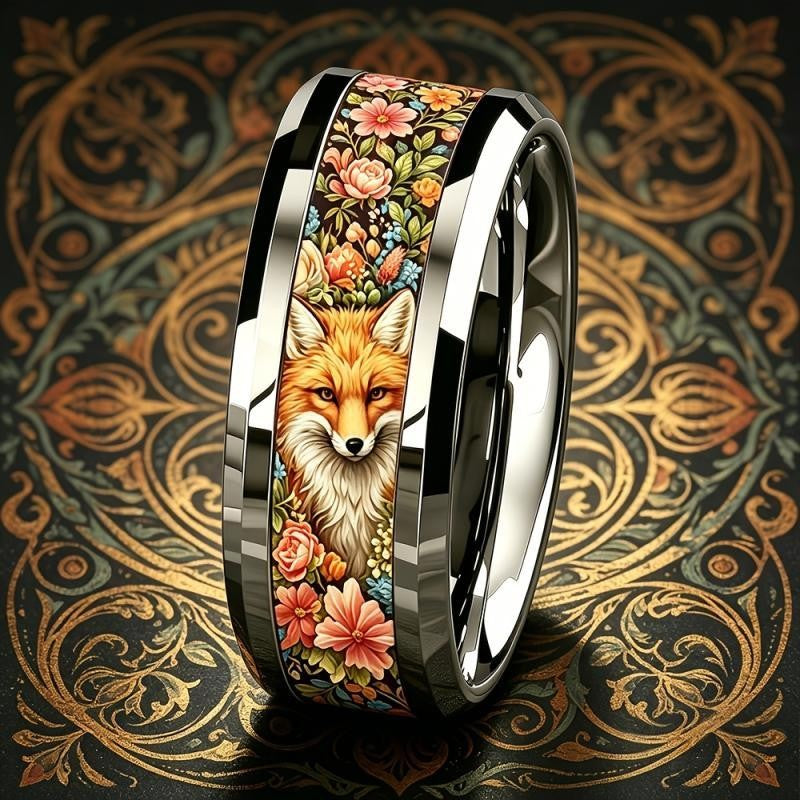 Fox & Floral Band Ring