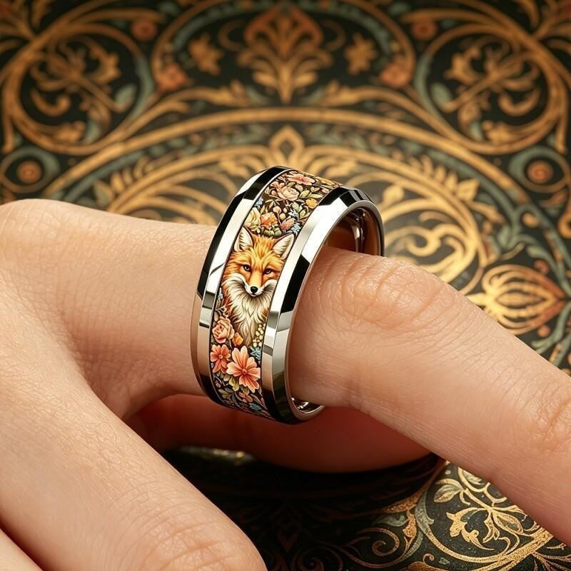 Fox & Floral Band Ring