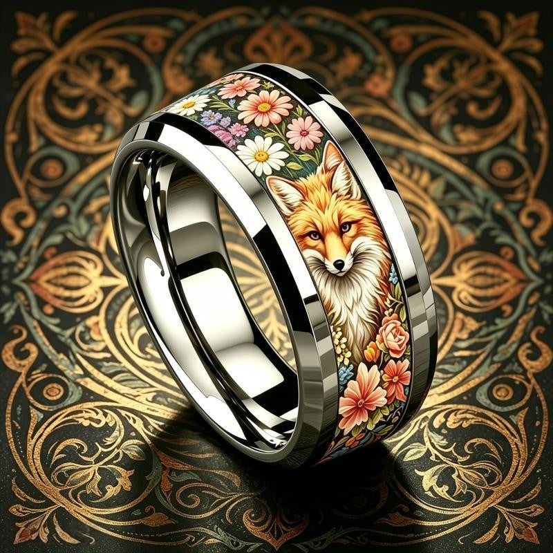 Fox & Floral Band Ring