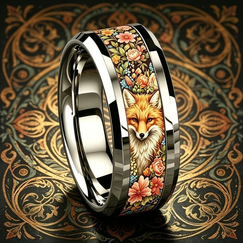 Fox & Floral Band Ring