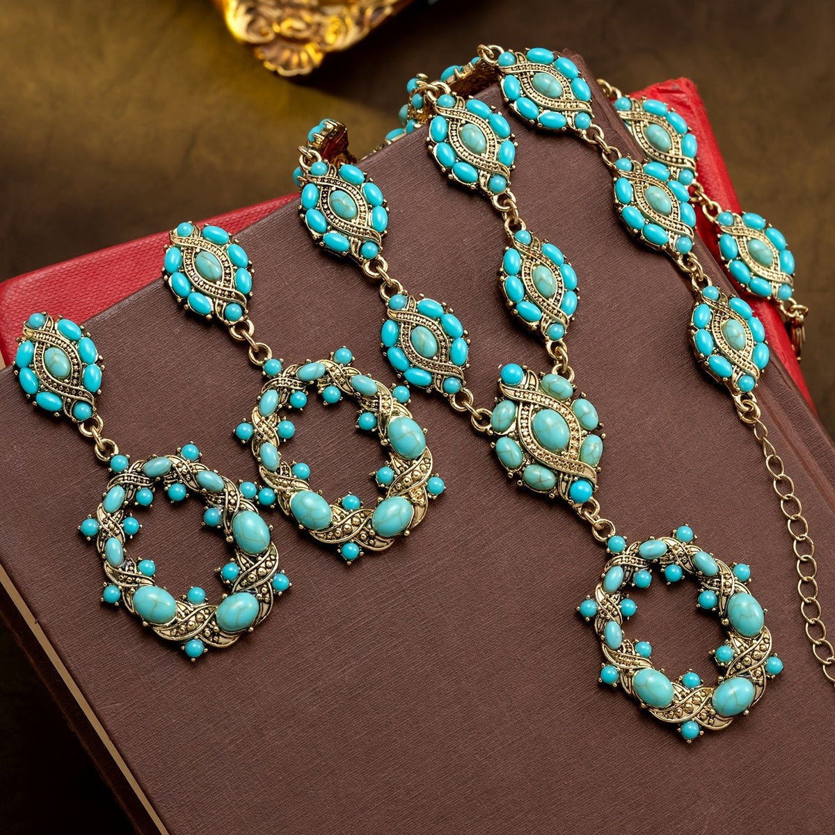 Turquoise Floral Link Necklace