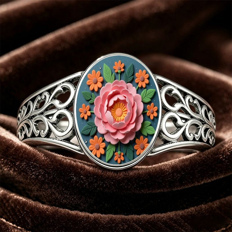 Pink Floral Filigree Oval Ring