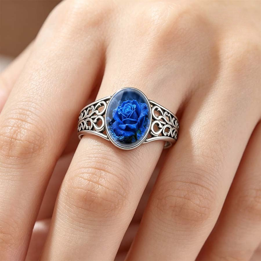Blue Rose Filigree Ring
