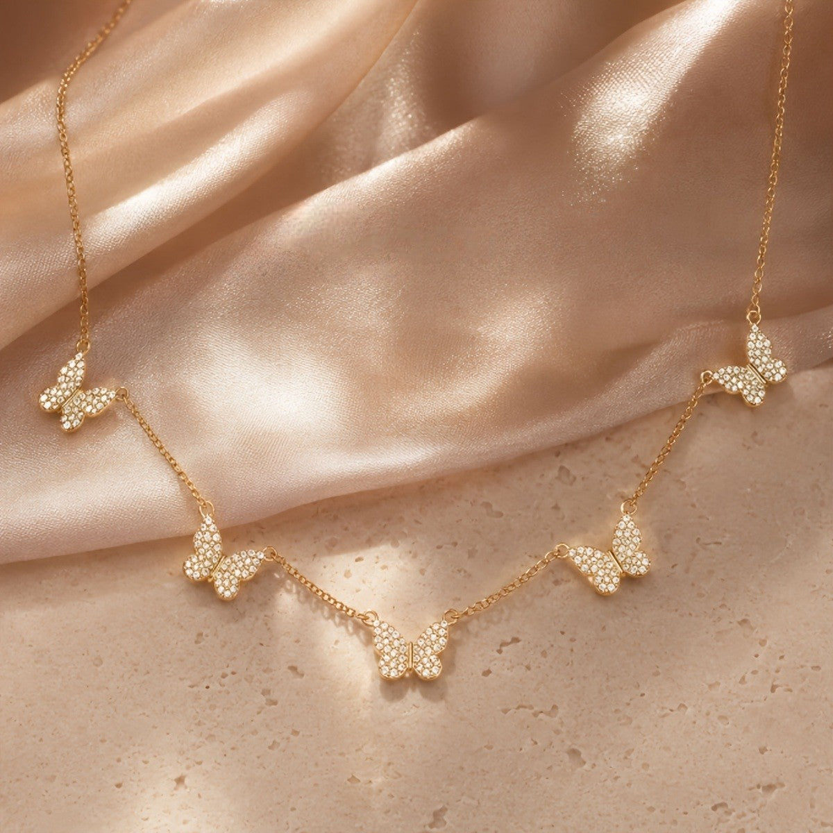 Pave Butterfly Station Necklace
