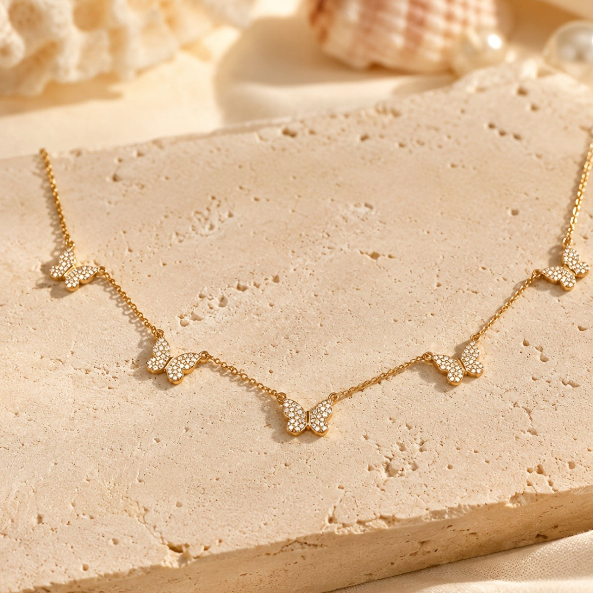 Pave Butterfly Station Necklace