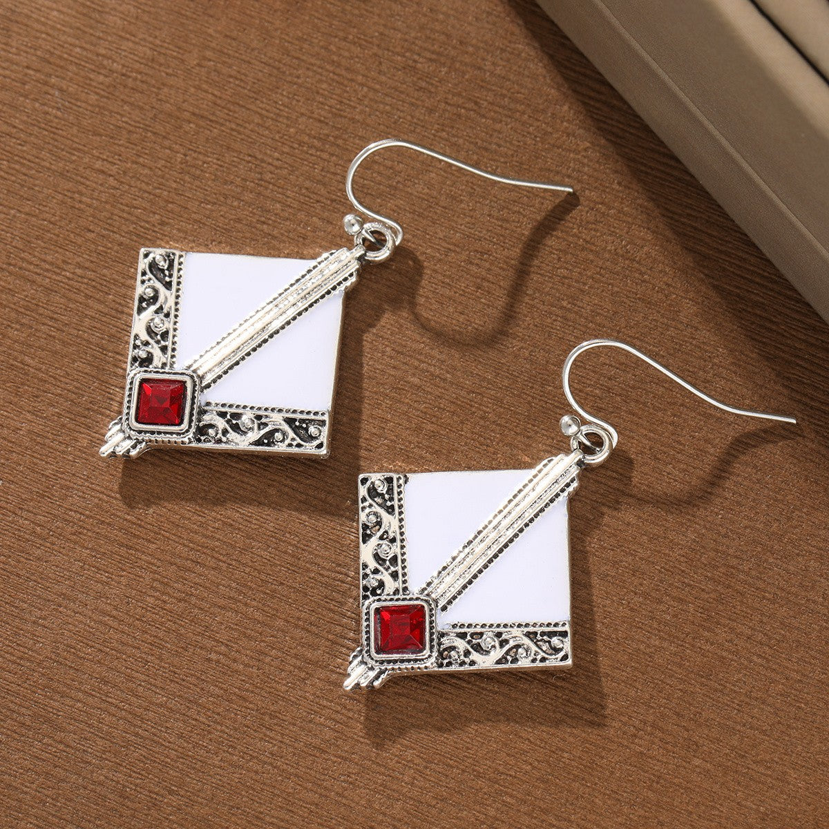 Red Square Scroll Earrings