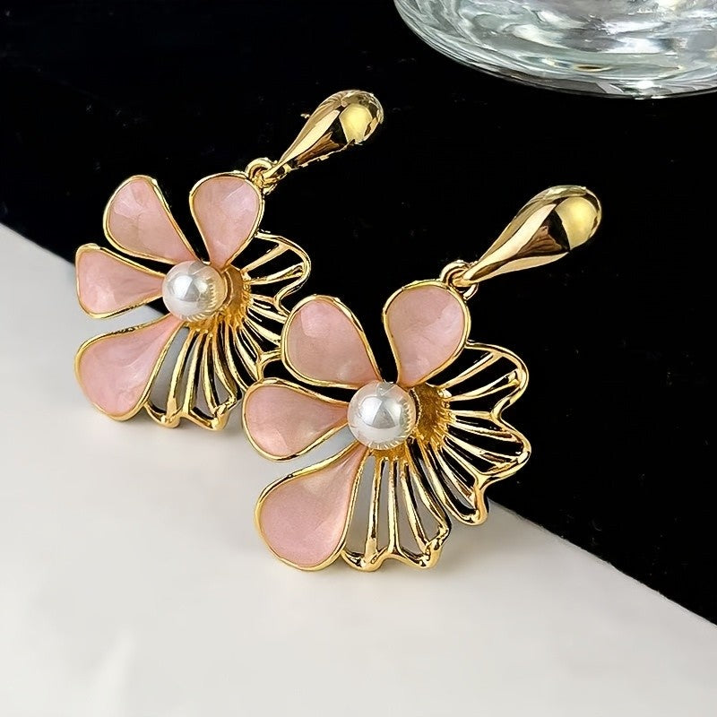 Pink Flower Drop Earrings