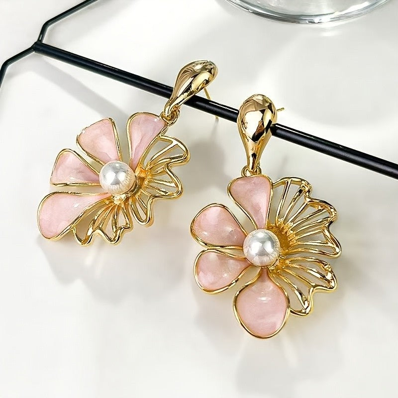 Pink Flower Drop Earrings